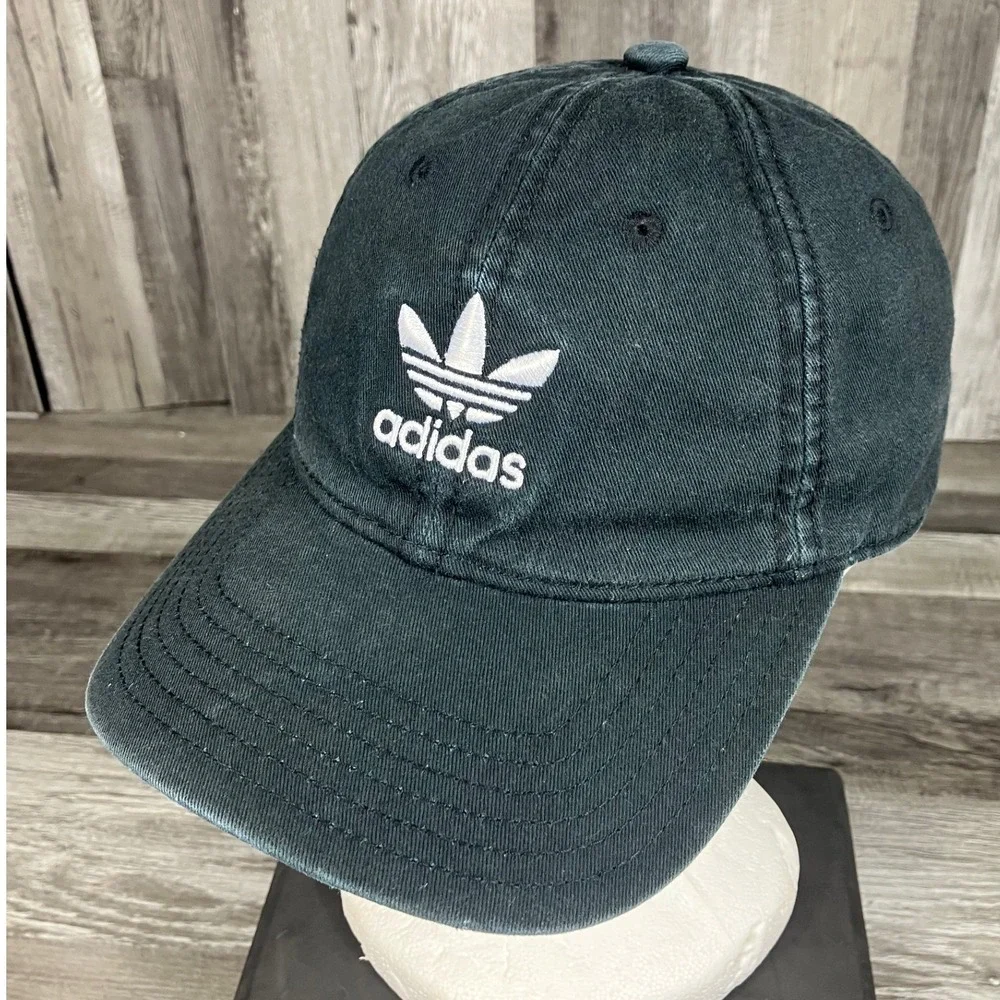 Adidas Originals Trefoil Relaxed Strapback Hat Faded Black Washed Cotton Cap